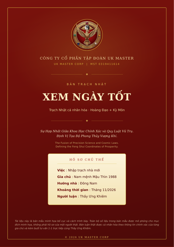 Xem trước bản mẫu hồ sơ Xem Ngày Tốt · Trạch Nhật của Thầy Ưng Khiêm