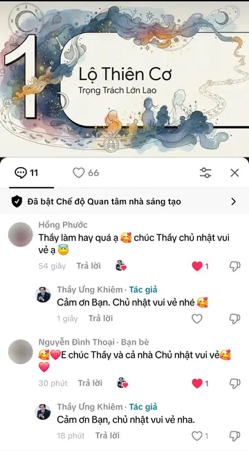 Bình luận của khán giả trên TikTok gửi Thầy Ưng Khiêm, ngày 23/11/2025