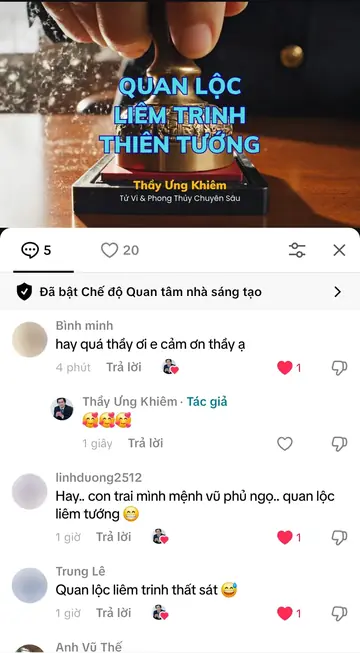 Bình luận của khán giả trên TikTok gửi Thầy Ưng Khiêm, ngày 06/12/2025