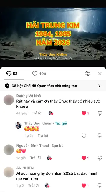 Bình luận của khán giả trên TikTok gửi Thầy Ưng Khiêm, ngày 15/12/2025