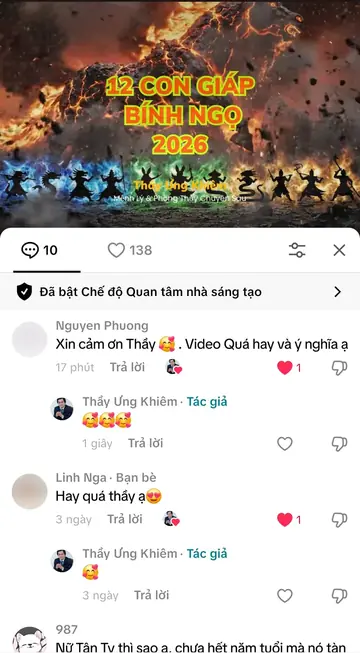 Bình luận của khán giả trên TikTok gửi Thầy Ưng Khiêm, ngày 16/12/2025