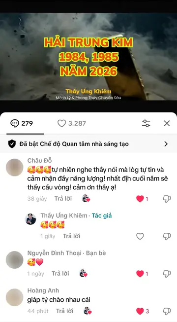 Bình luận của khán giả trên TikTok gửi Thầy Ưng Khiêm, ngày 16/12/2025