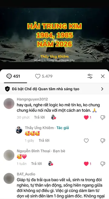 Bình luận của khán giả trên TikTok gửi Thầy Ưng Khiêm, ngày 22/12/2025