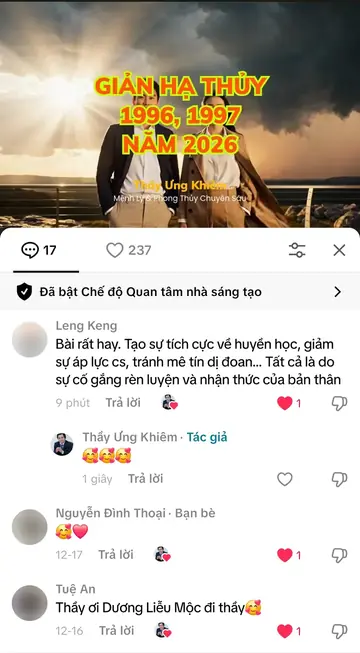 Bình luận của khán giả trên TikTok gửi Thầy Ưng Khiêm, ngày 27/12/2025