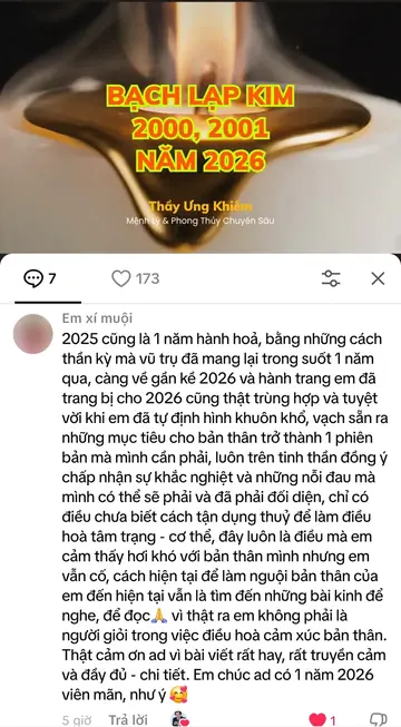 Bình luận của khán giả trên TikTok gửi Thầy Ưng Khiêm, ngày 01/01/2026