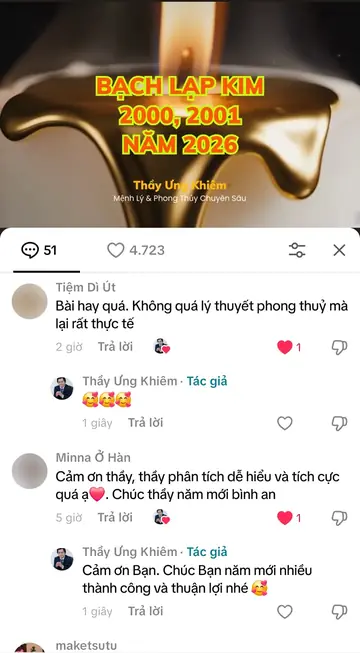 Bình luận của khán giả trên TikTok gửi Thầy Ưng Khiêm, ngày 02/01/2026