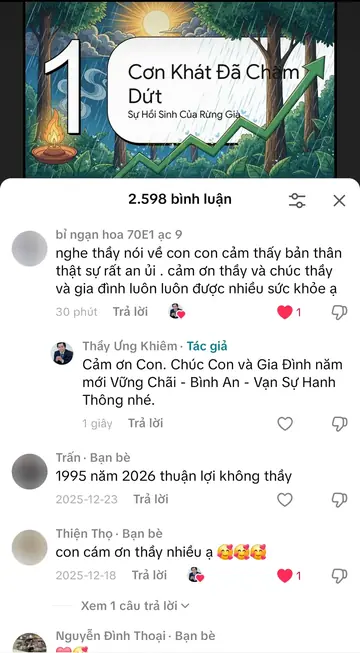 Bình luận của khán giả trên TikTok gửi Thầy Ưng Khiêm, ngày 07/02/2026