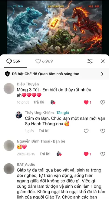 Bình luận của khán giả trên TikTok gửi Thầy Ưng Khiêm, ngày 19/02/2026