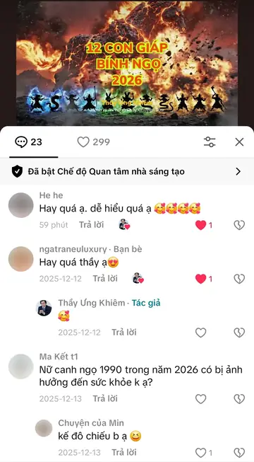Bình luận của khán giả trên TikTok gửi Thầy Ưng Khiêm, ngày 20/02/2026