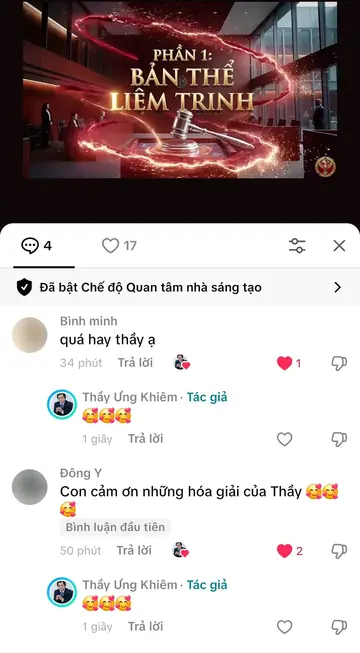 Bình luận của khán giả trên TikTok gửi Thầy Ưng Khiêm, ngày 17/03/2026