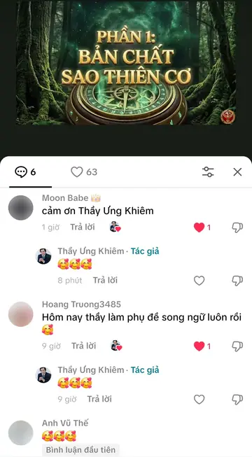 Bình luận của khán giả trên TikTok gửi Thầy Ưng Khiêm, ngày 25/03/2026