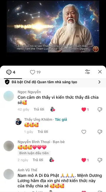 Bình luận của khán giả trên TikTok gửi Thầy Ưng Khiêm, ngày 19/04/2026