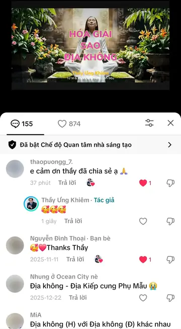 Bình luận của khán giả trên TikTok gửi Thầy Ưng Khiêm, ngày 20/04/2026