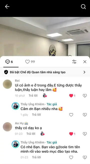 Bình luận của khán giả trên TikTok gửi Thầy Ưng Khiêm, ngày 15/03/2026