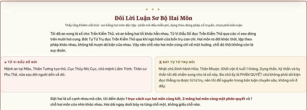Lá thư luận sơ bộ hai môn do máy dựng theo phép của Thầy Ưng Khiêm