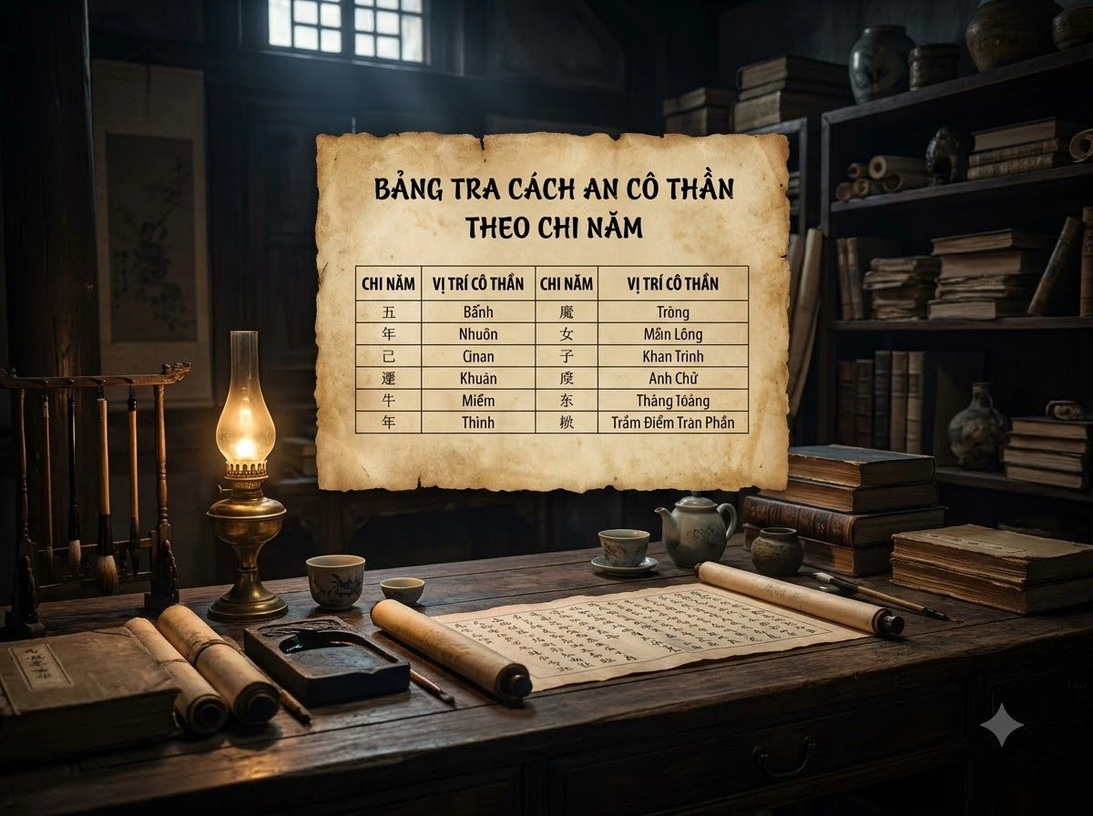 Bảng tra cách an Cô Thần theo chi năm