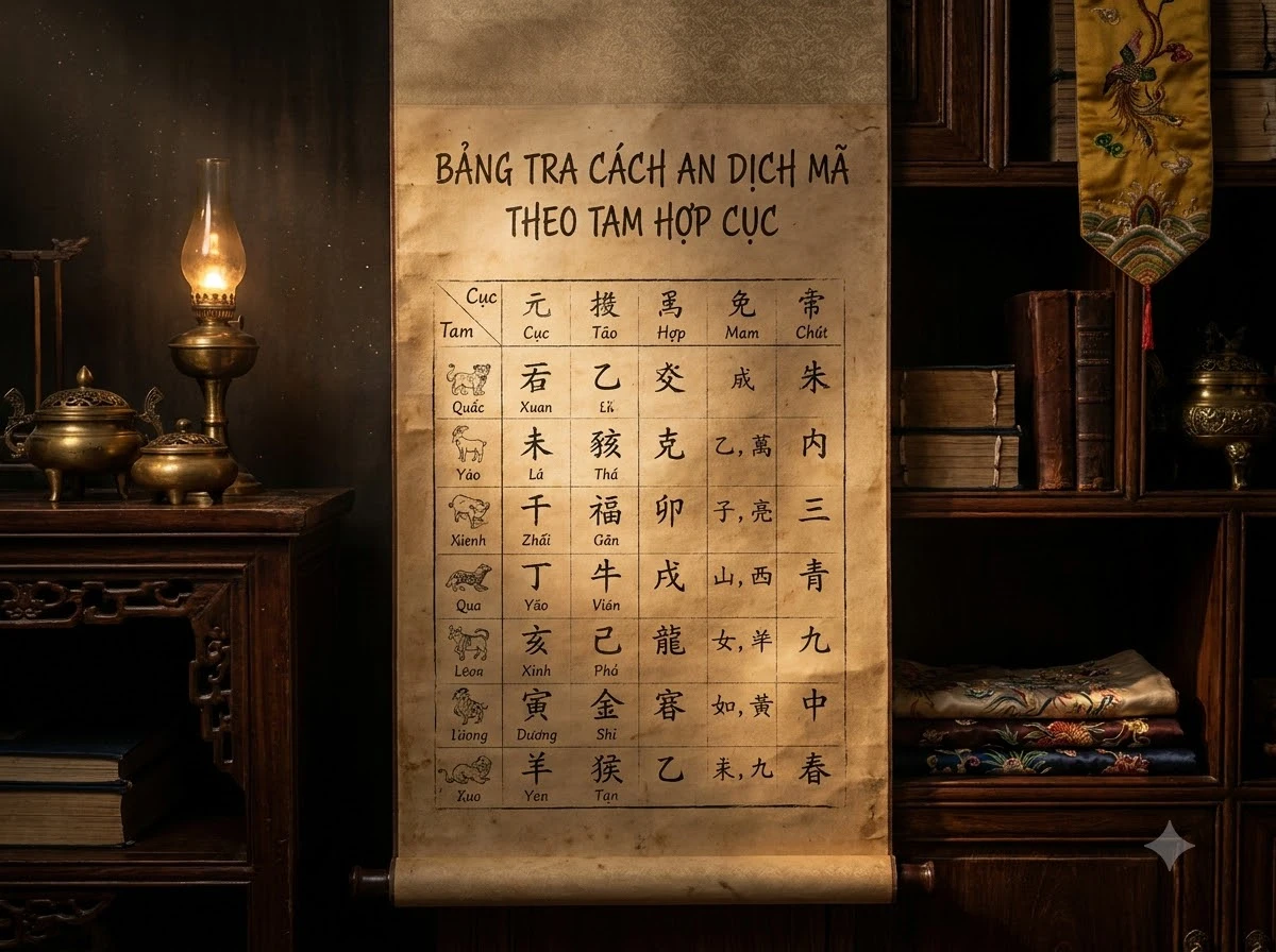 Bảng tra cách an Dịch Mã theo tam hợp cục