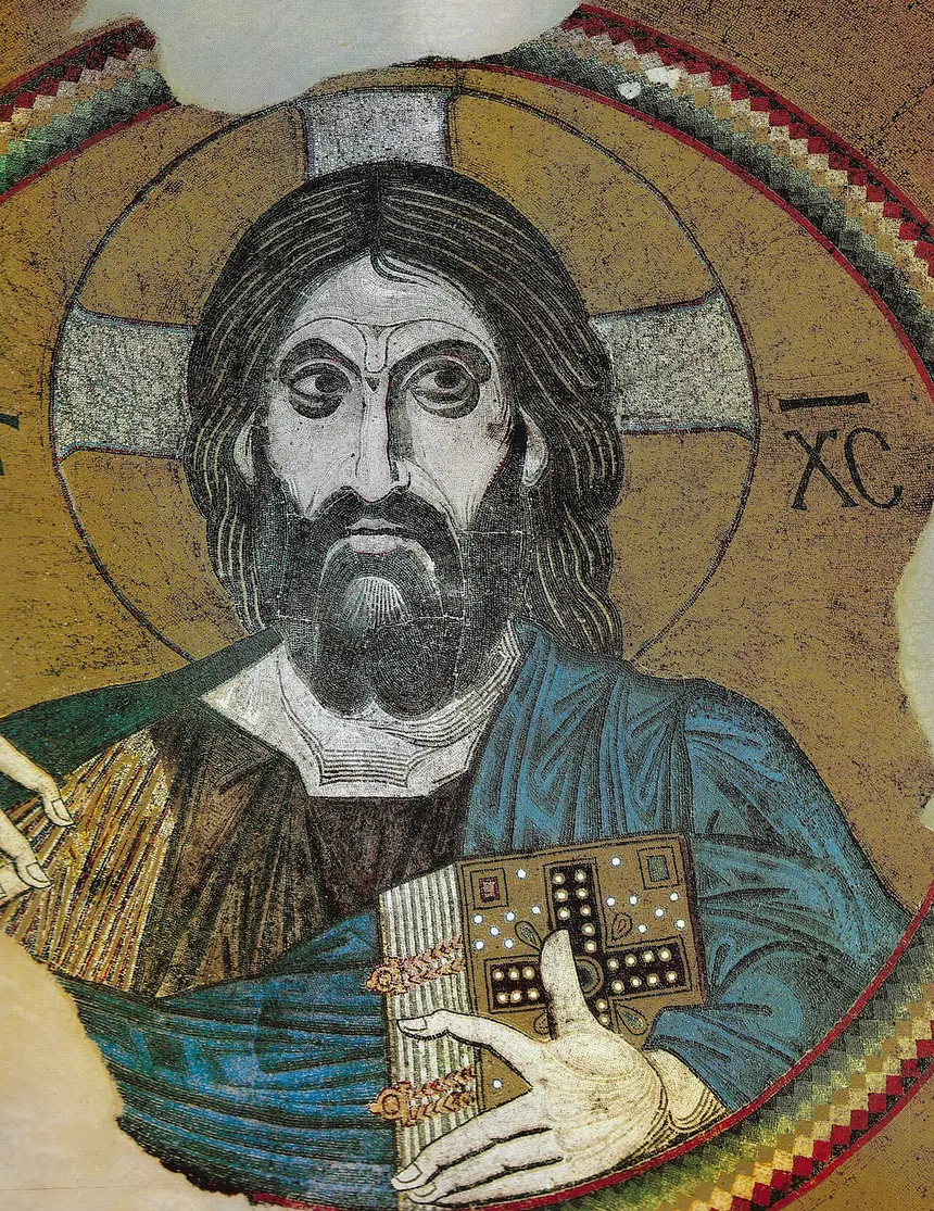 Đức Kitô Toàn Năng, tranh khảm nền vàng trong vòm nhà thờ tu viện Daphni gần Athens, Hy Lạp, thế kỷ 11.