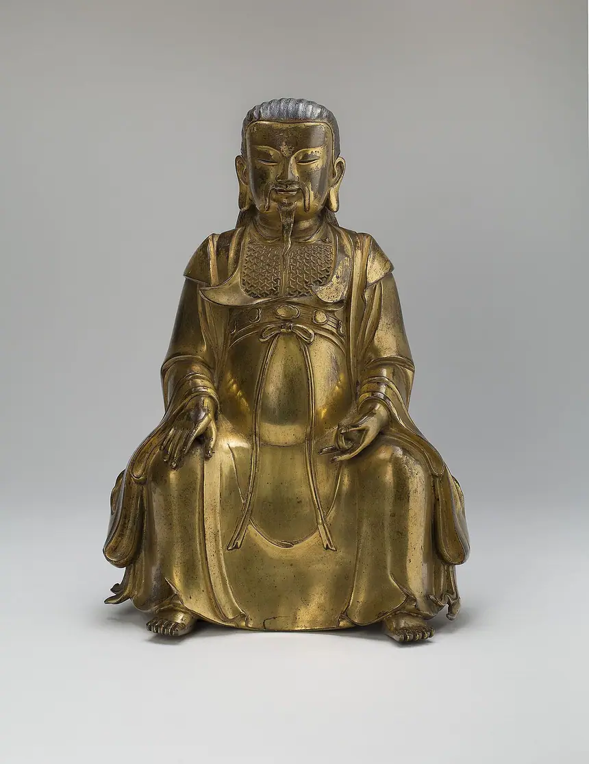 Chân Vũ, Huyền Thiên Thượng Đế, đồng mạ vàng, do Trần Ngạn Thanh (Chen Yanqing) đúc năm 1439, thời Minh, cao 34,3 cm. Viện Mỹ thuật Chicago.