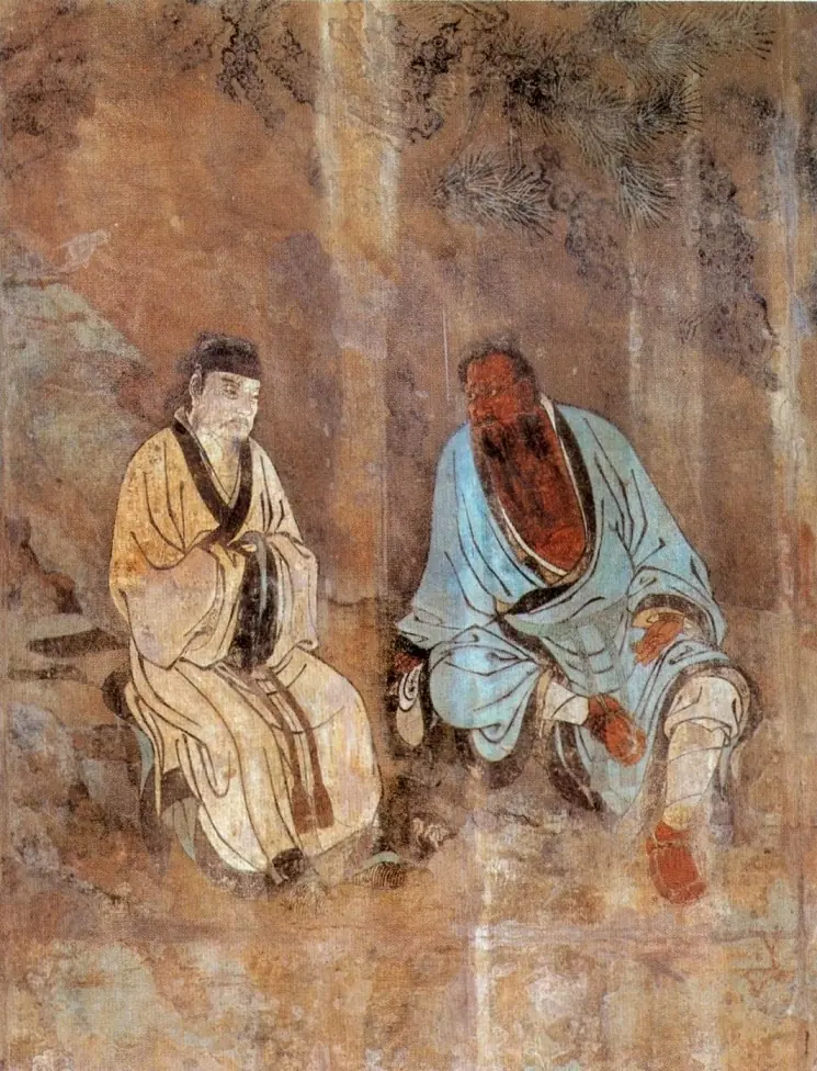 Chung Ly Quyền truyền đạo cho Lã Động Tân, tranh tường điện Thuần Dương, Vĩnh Lạc cung, Sơn Tây, xưởng Chu Hảo Cổ, xong trước năm 1358, thời Nguyên. Ảnh cỡ nhỏ.