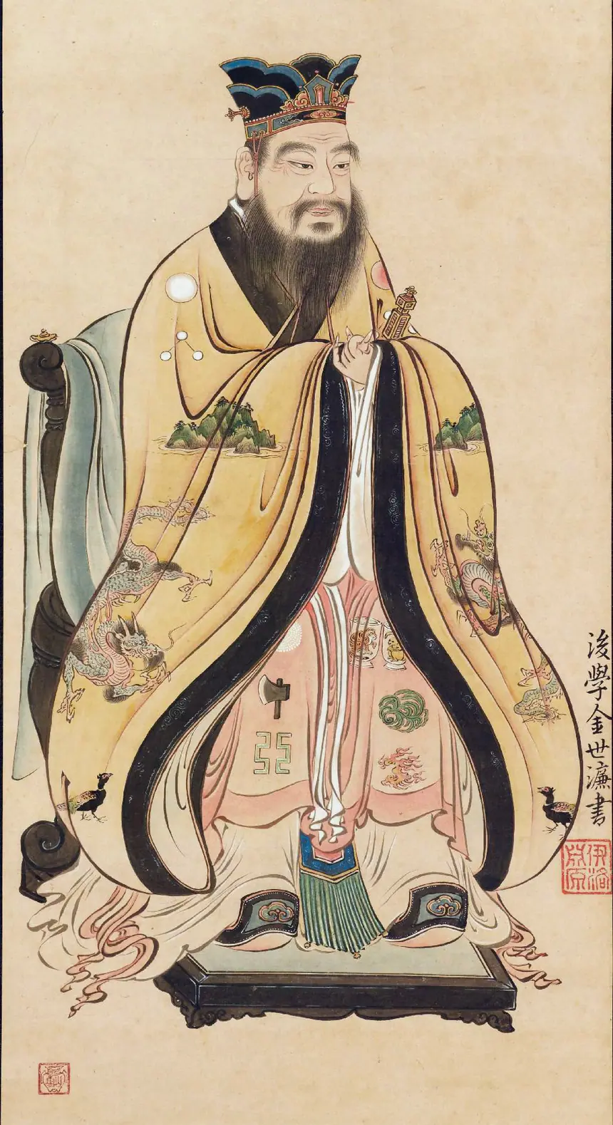 Khổng Tử, tranh của Kanō Sansetsu, Nhật Bản, năm 1632, thuộc một tập vẽ các bậc đại Nho. Bảo tàng Quốc gia Tokyo.