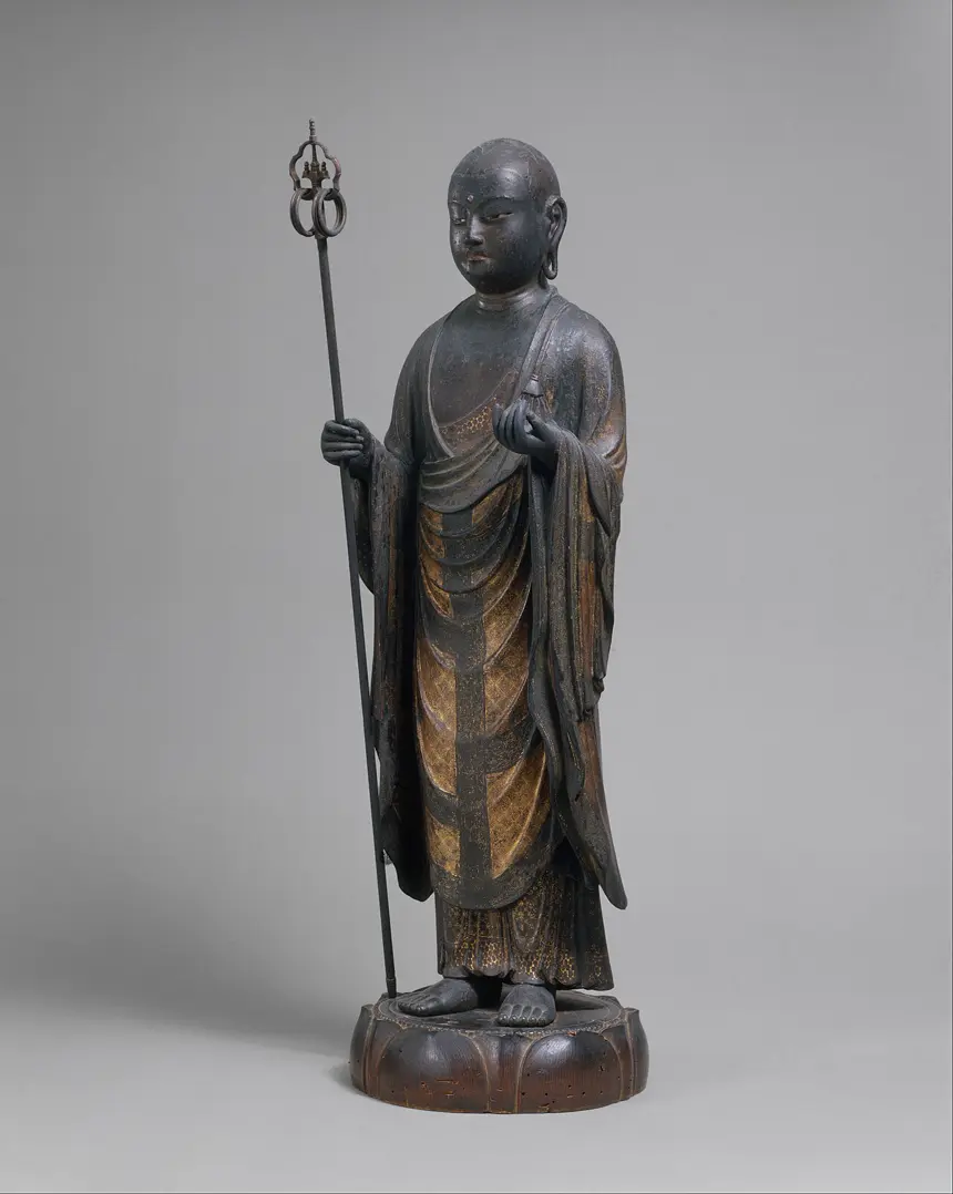 Địa Tạng (Jizō) của Kaikei, gỗ bách sơn thếp, Nhật Bản, khoảng năm 1202. Bảo tàng Metropolitan.