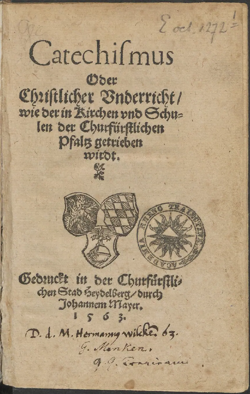 Trang bìa một bản in Giáo lý Heidelberg năm 1563.