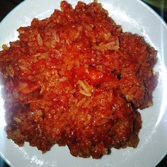 Molded crimson gac sticky rice or lotus-seed sticky rice