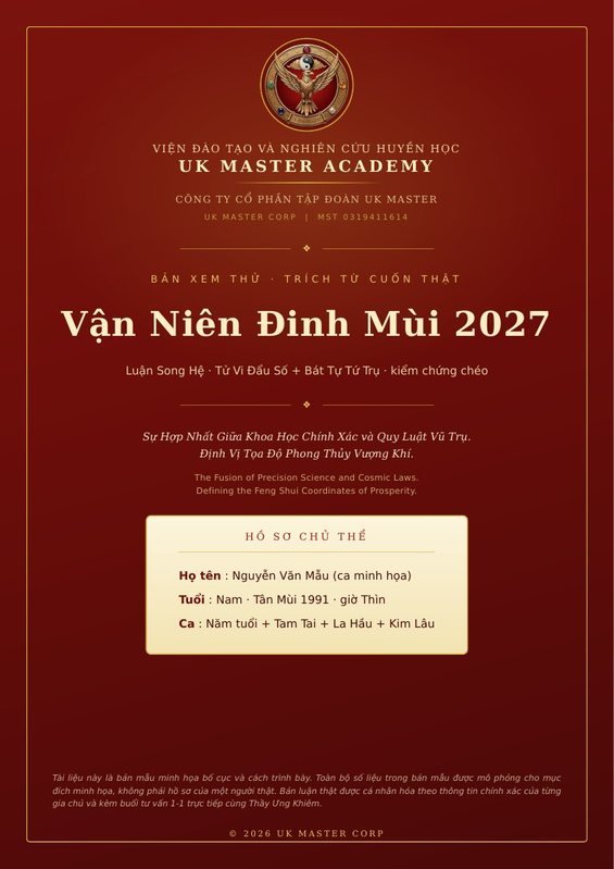 Bìa cuốn Vận Niên Đinh Mùi 2027 của UK MASTER ACADEMY
